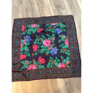 Tie Rack Italy Made scarf ROSES FLORAL navy pink red blue GORGEOUS